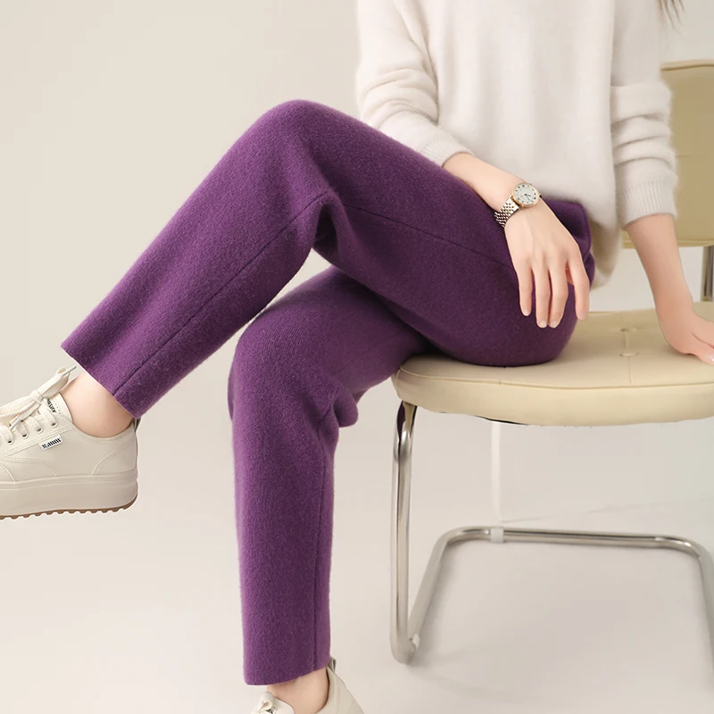 100% wool autumn and winter high waisted small leg pants, Haren pants, cashmere nine point pencil pants for women