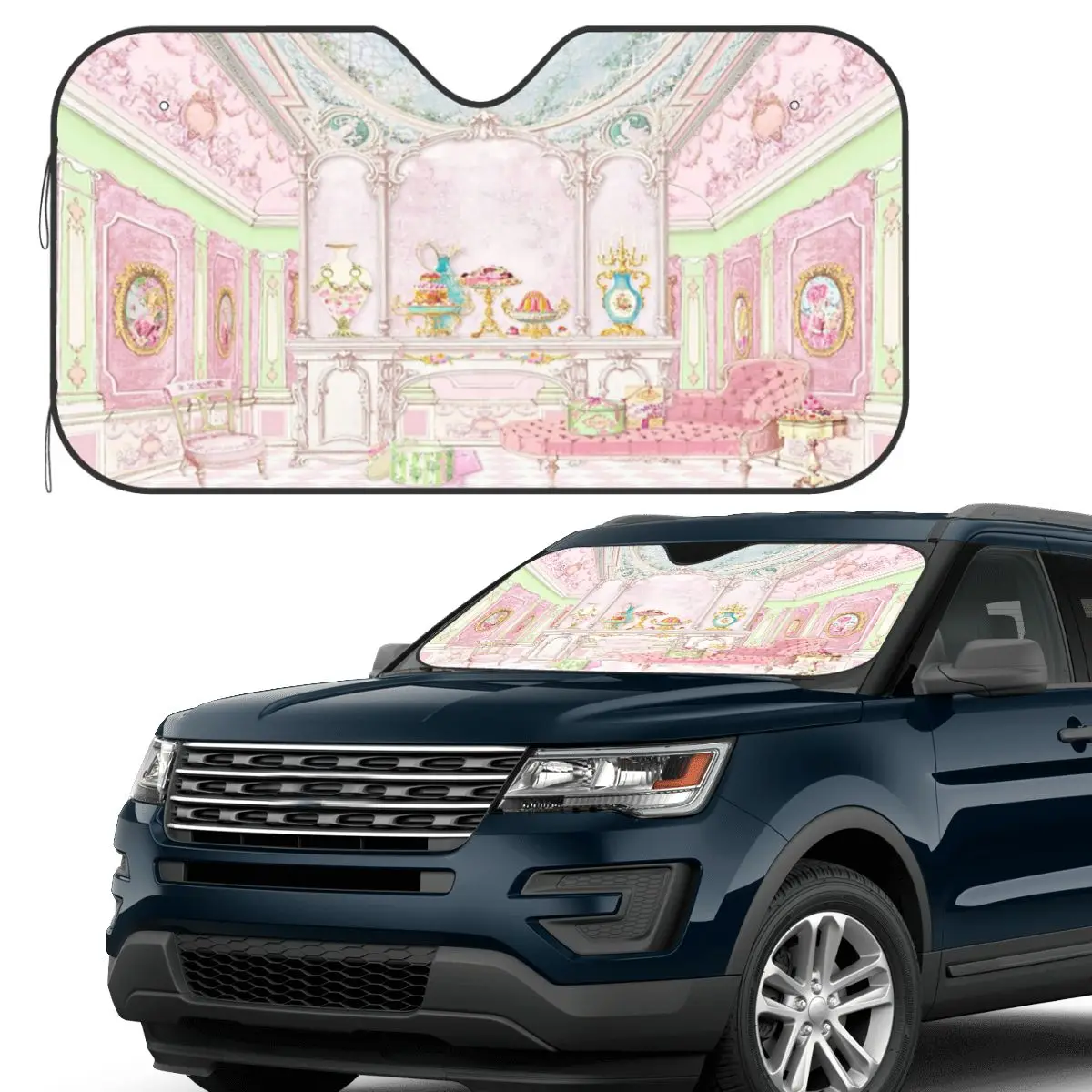 

French Patisserie Marie Antoinette Pink Cake Shop Diorama Sunshade Windscreen Car Front Windshield Window Sun Visor Covers