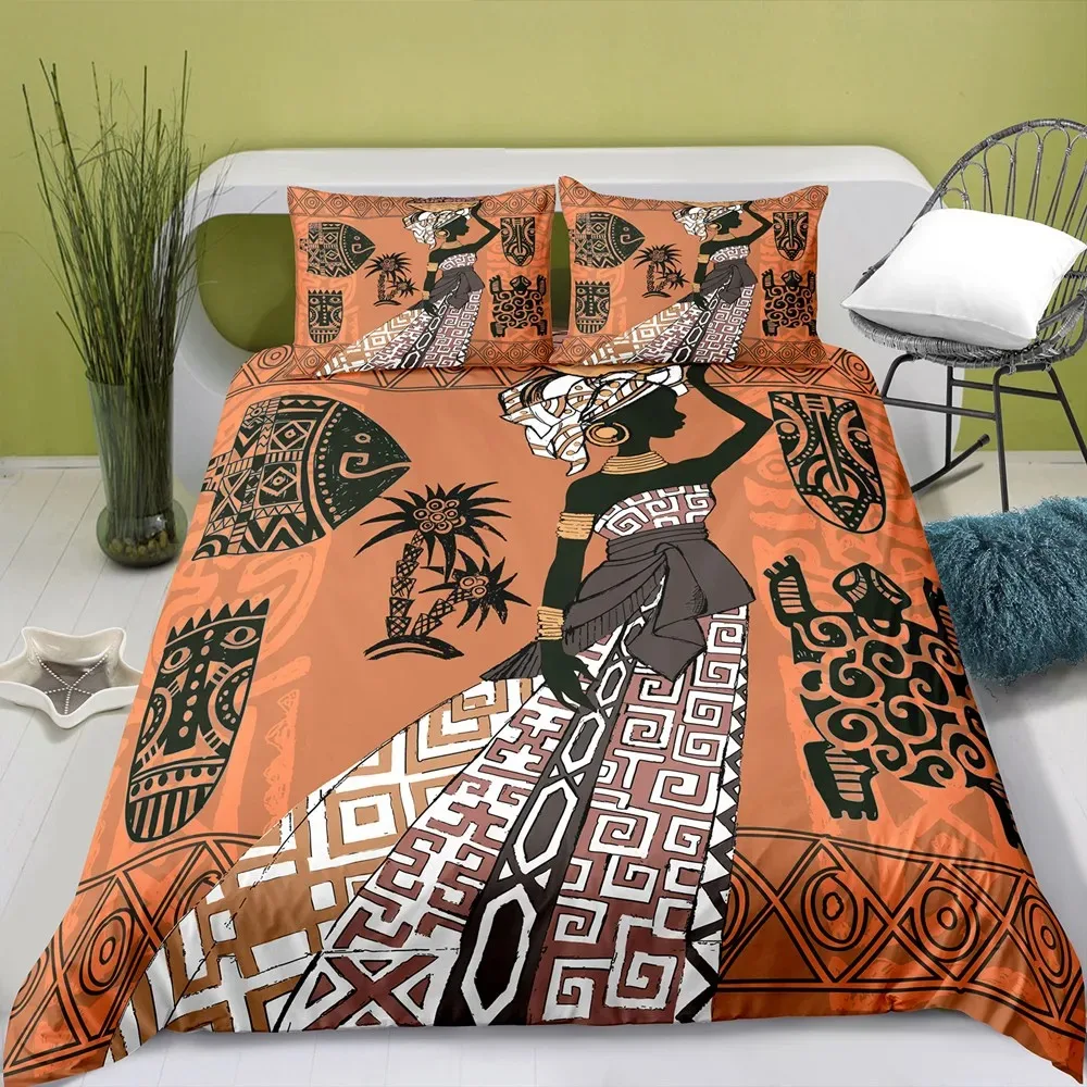 

3D Print Bohemian Bedding Set African Black Girl Duvet Cover Set Ancient Ethnic Polyester Quilt Cover Set