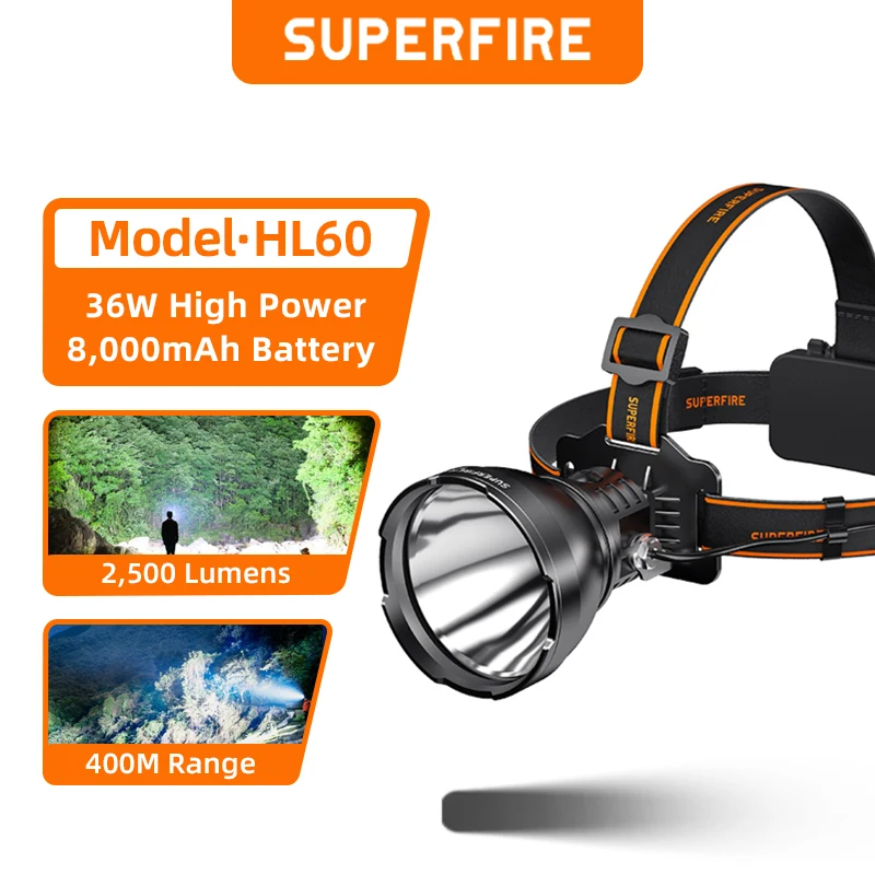 SUPERFIRE HL60 XHP90 Super Bright USB C Rechargeable Headlamp Portable Headlight 21700 for Fishing Camping Head Flashlight