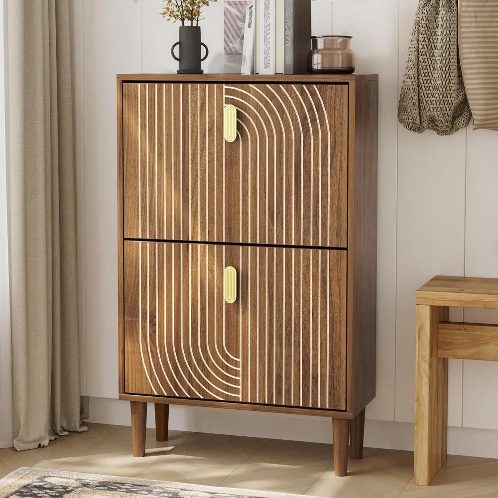 

Shoe Storage Cabinet with 2 Flip Drawers, 23.6(W) Freestanding Shoe Organizer with Metal Handles for Entryway, Narrow Shoe Rack