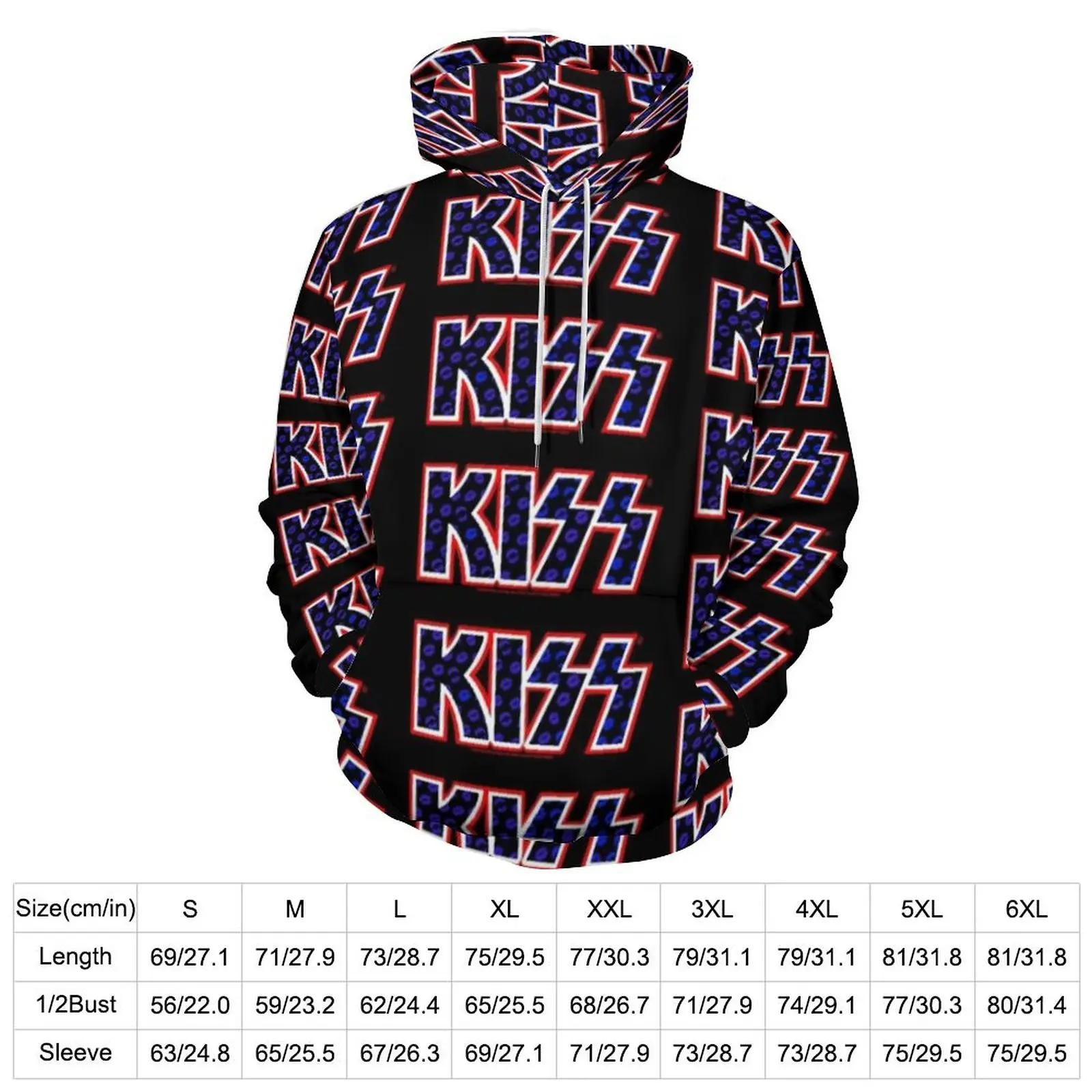 Kiss Band Casual Hoodies Long Sleeve Blue Lips Logo Aesthetic Hoodie Winter Loose Design Oversized Tops