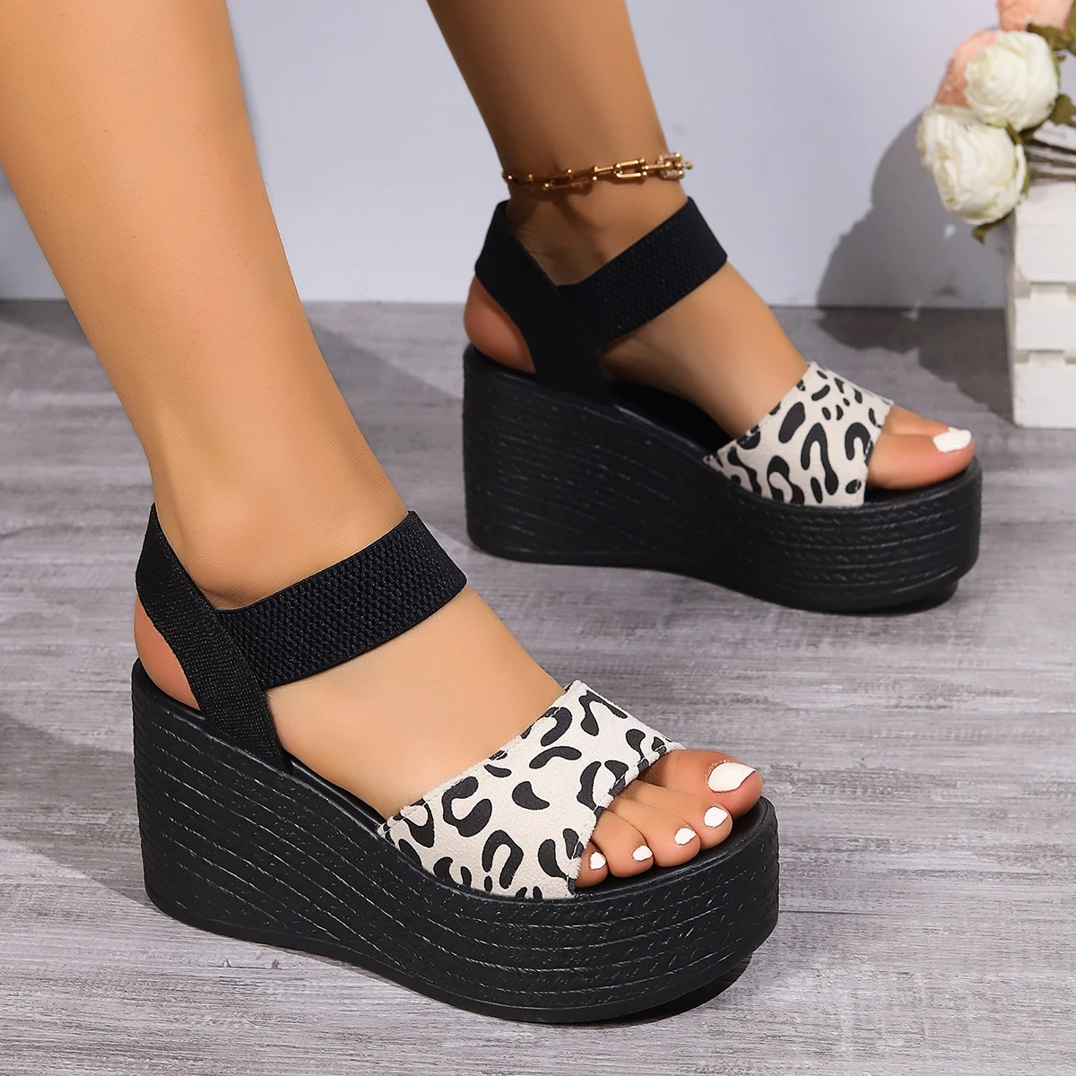 Europe and the United States foreign trade large new style elastic fish mouth sandals platform casual sandals