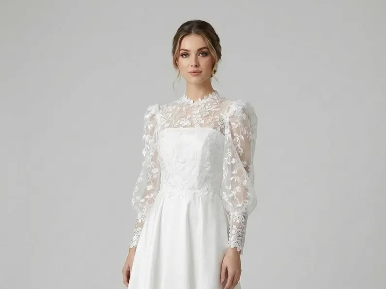 

Customized Bohemian Floral Lace Wedding Topper Puffy Sleeve Bridal Top Bride Jacket Special Occasion Boleros