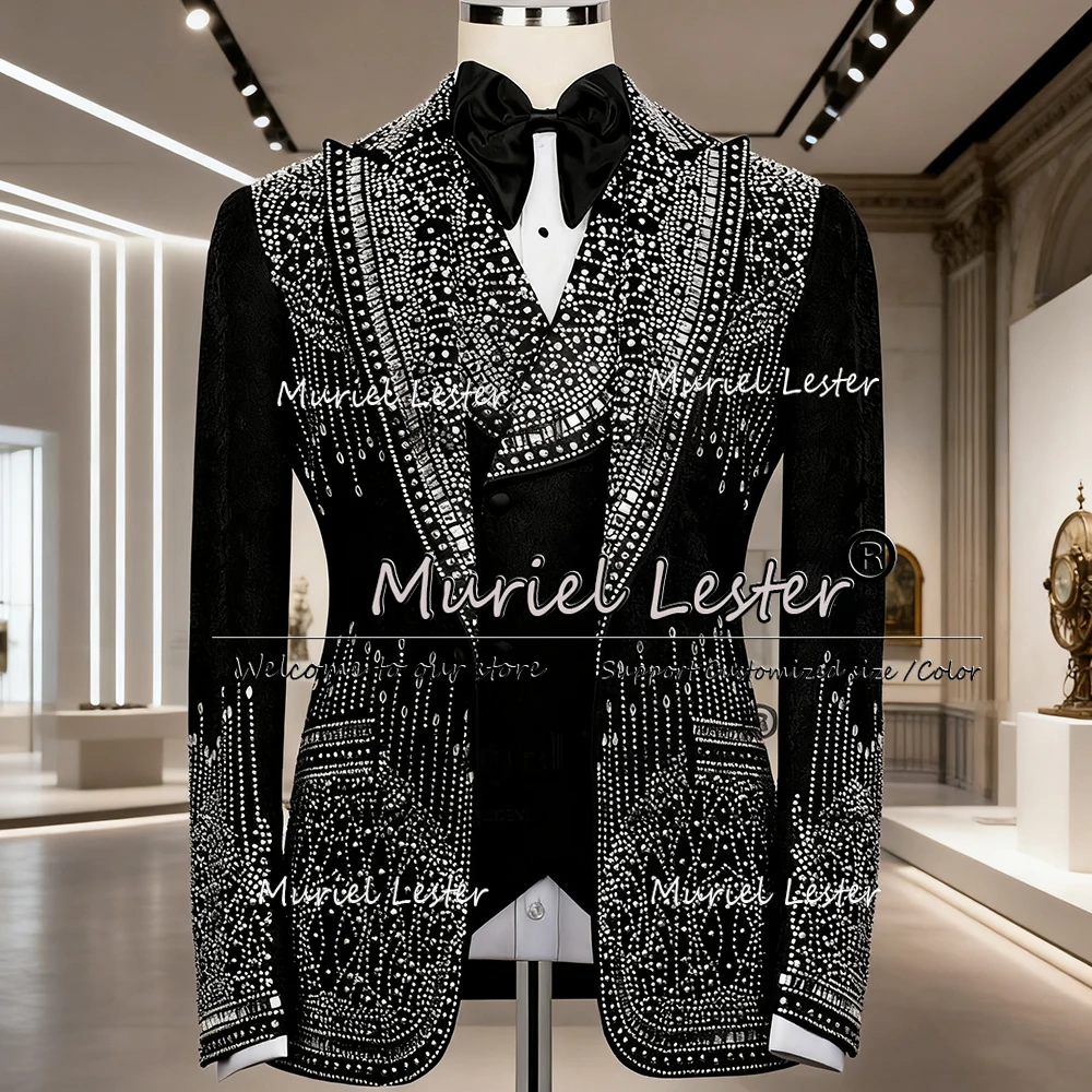 

Jewelry Stones Men Suit For Wedding Single Breasted Prom Blazers Customized 3 Pieces Man Evening Party Suits trajes para hombre