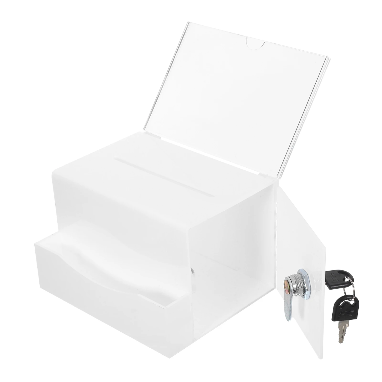 

Acrylic Donation Box Large Capacity Lock Sign Slot Fundraising Voting Business Cards Collection Charity Raffle