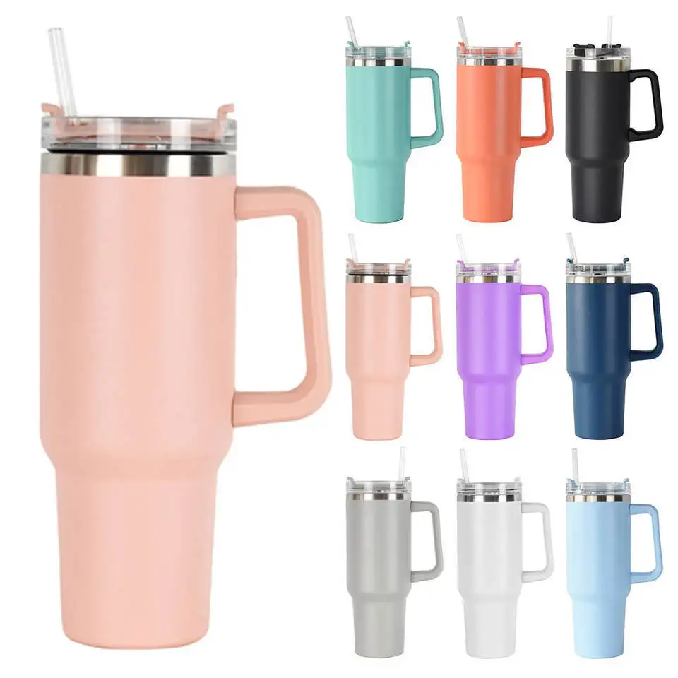 Thermos Mug 40 Oz Tumbler with Handle Straw Cup Drinkware Stainless Steel Mug Coffee Cup Thermal Travel in-car Thermos Bottle