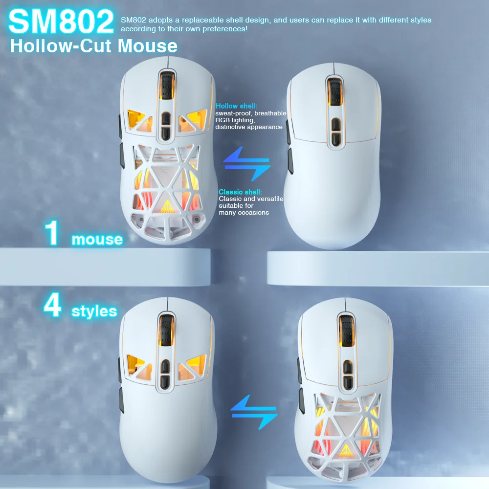 Imagem -03 - Mouse sem Fio para Jogos Ultra-leve Macro Personalizado Interruptor Substituível Rgb Gamer Mouse 10000 Dpi 63g Solakaka-sm802