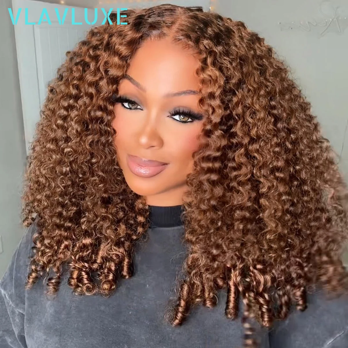 

Chocolate Brown Burmese Curly Wig 13x6 HD Lace Front 300/400 Density Wig Human Hair 13x4 HD Lace Color Wig PrePlucked Human Hair