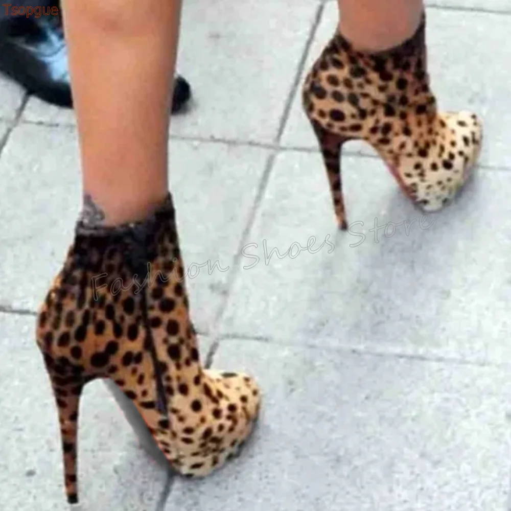 

Leopard Side Zipper Ankle Boots Sexy Stilettos High Heels High Heel Shoes for Women Fashion Heels 2025 New Zapatos Para Mujere