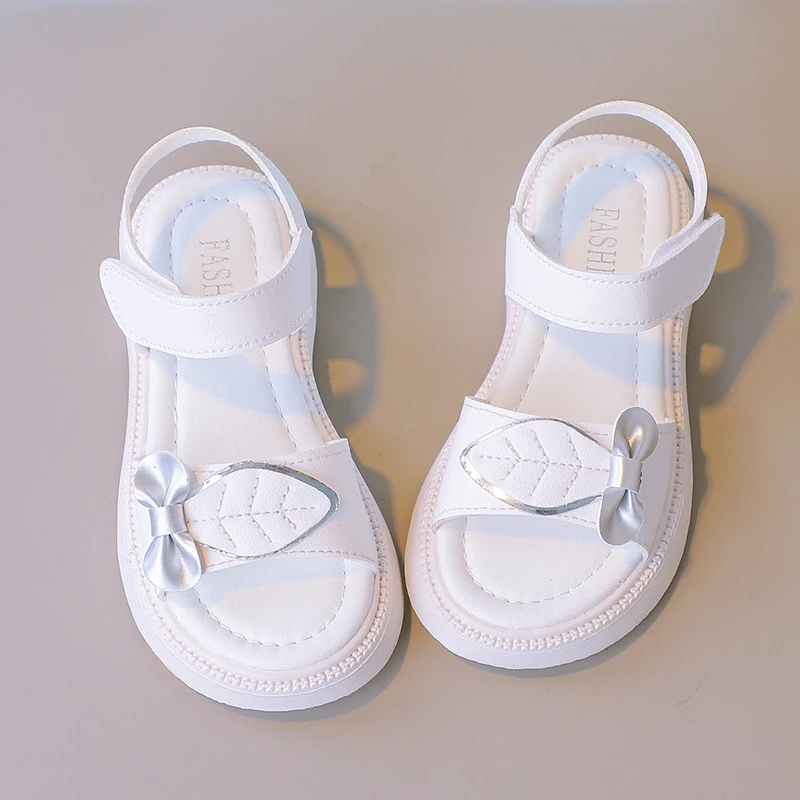 2023 New Girls Sandals Leaves Fashion Kids Shoes Korean Style Children Causal Shoes Simple Platform Hook & Loop Breatheable PU