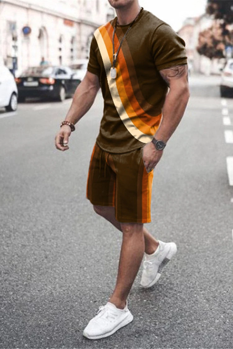 Sommer Männer setzt Shorts Outfits männliche Kleidung Straße T-Shirt zweiteiligen 3D-Druck lässig O-Ausschnitt Trainings anzug übergroße Strand Sport bekleidung – Detail 9