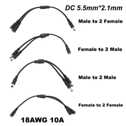 18awg 10A DC Power Cable1 to 2 way male female to 2 male female Splitter 5.5x2.1mm connector Plug extend CCTV Camera 5.5mm 12V