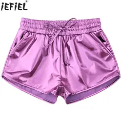 Kids Girls Metallic Jazz Hip Hop Dance Shorts Drawstring Elastic Waistband Shiny Hot Pants School Show Cheerleading Costume