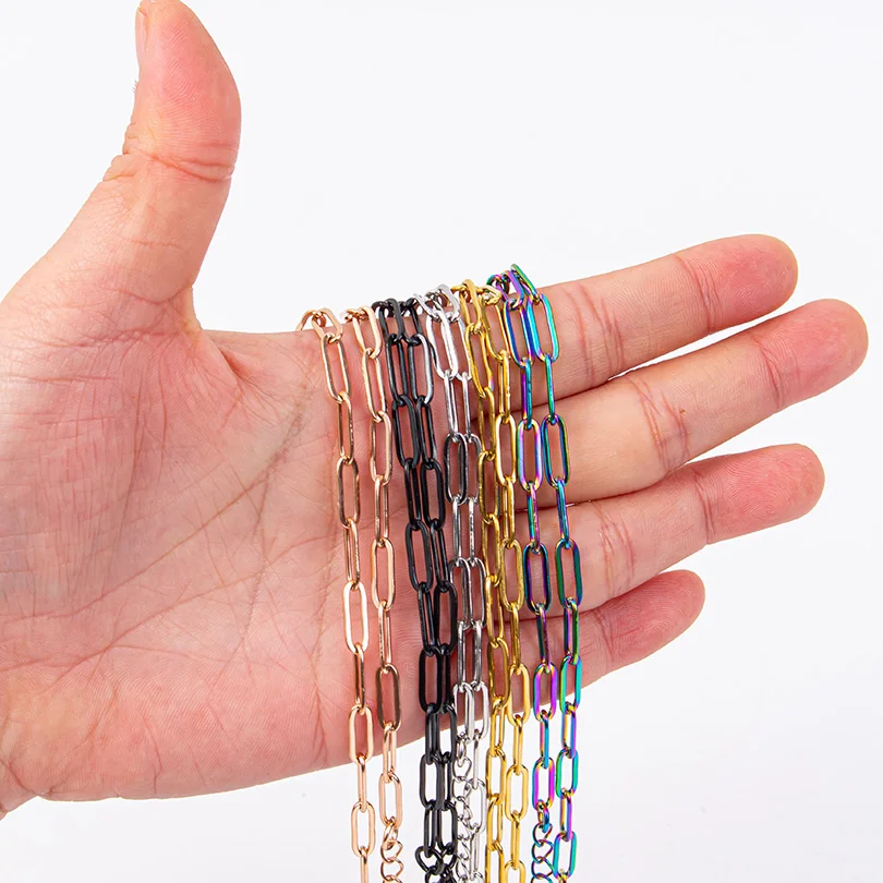 1/5/10PCS Hollow Out Long Geometric Chain Necklace For Women Men Accessories Simple Jewelry Fashion Stainless Steel Chain Choker