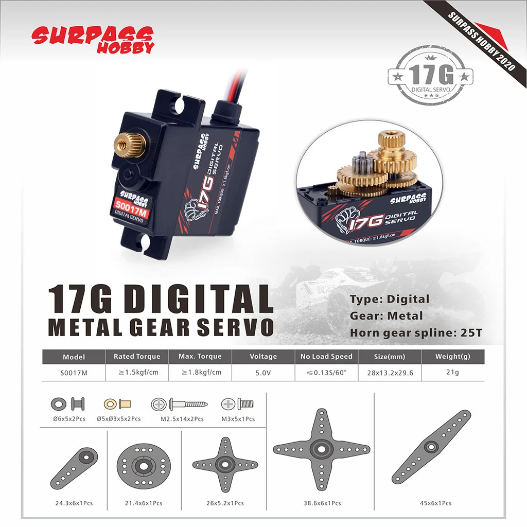 Surpass Hobby 9g 17g 25g 3kg 6kg Digital Servos Metal Plastic Gear Servo For 1/10 1/12 1/24 RC Car Truck Airplane Boat Parts