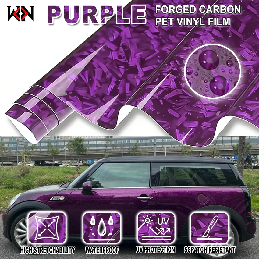 

Ultra Thin Purple Forged Carbon Fiber PET Vinyl Wrap Film Glossy Waterproof Air Release Car Body Sticker