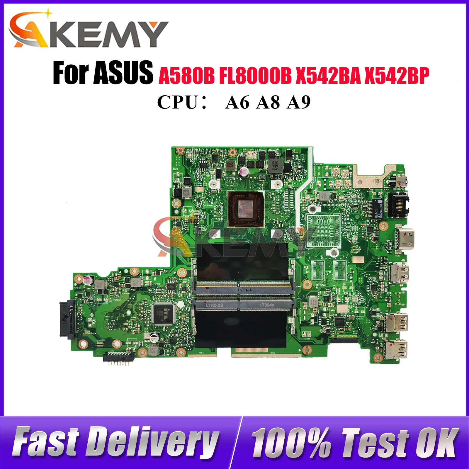 

X542BA Материнская плата для ноутбука ASUS VivoBook X542B X542BP A580B FL8000B X542BA Материнская плата для ноутбука с процессором A6 A8 A9 100% тест в порядке