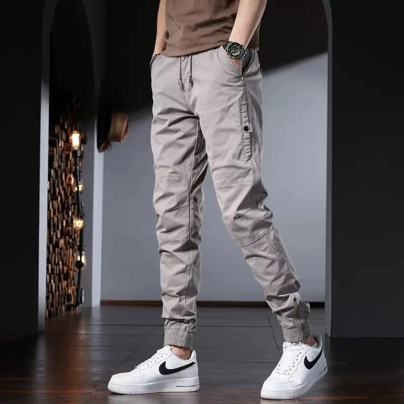 Pantalon décontracté en coton gris pour hommes, Streetwear de style coréen, coupe couvertes, proximité commandée, Wstring FjCP2RAM