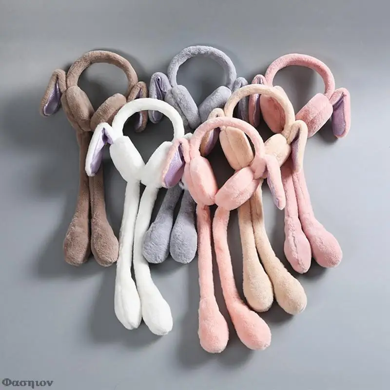 Aro de cabelo de coelho com Earmuffs móveis, coelhinho, cocar de pelúcia, Headband bonito, Earmuffs longos quentes, adultos e crianças, inverno