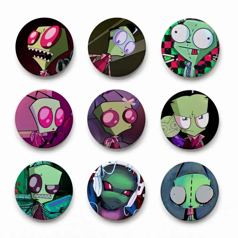 A-ans-imes- Ins-vades-r ZIM Round Button Badge Pin Set Anime Cartoon Game Music Cool Fashion Brooch For Backpack Clothes Hat