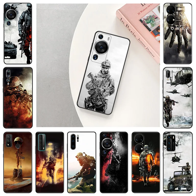 Phone Case For Motorola G50 G51 G60 G71 G30 G31 Edge 20 30 40 G73 Huawei P40 P30 P20 P-Smart Power Army Soldier Anti-Drop Cover