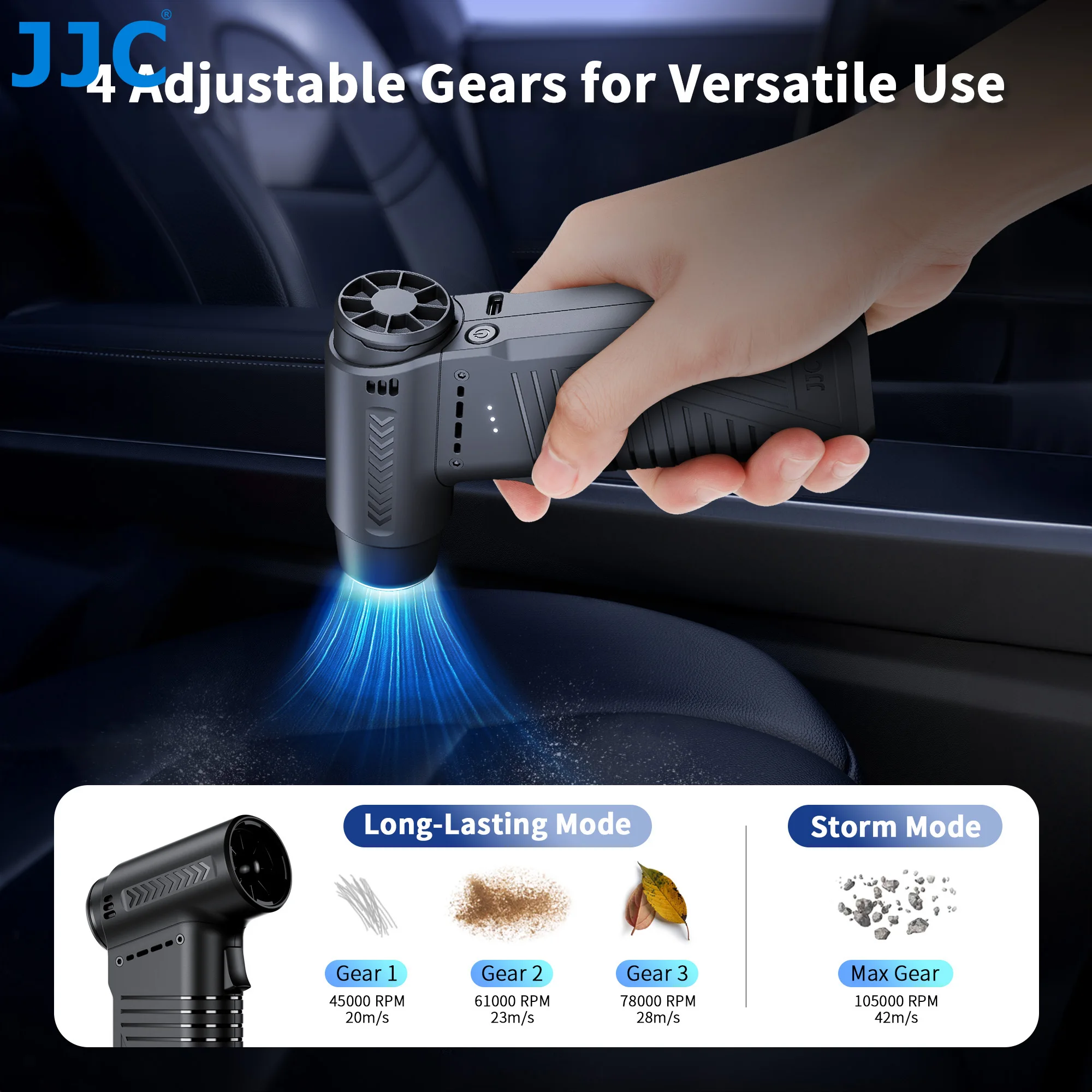 JJC Handheld Mini Turbo Air Blower Power Air Duster 3-Gear Adjustable Dust Blower for Computer Keyboard Car Home Cleaning Kit