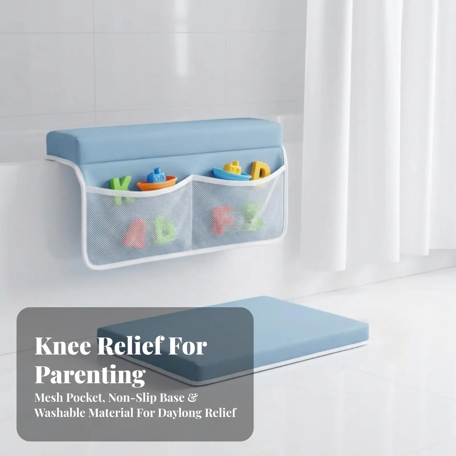 Soft Neoprene Bath Knee Pad with Four Suction Cups and Storage Pocket for Shower Kneeling