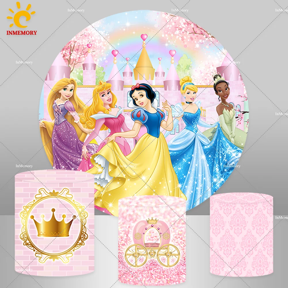 

Princess Theme Round Backdrop Girls Birthday Party Decoration Banner Baby Shower Flowers Circle Background Photo Booth Props