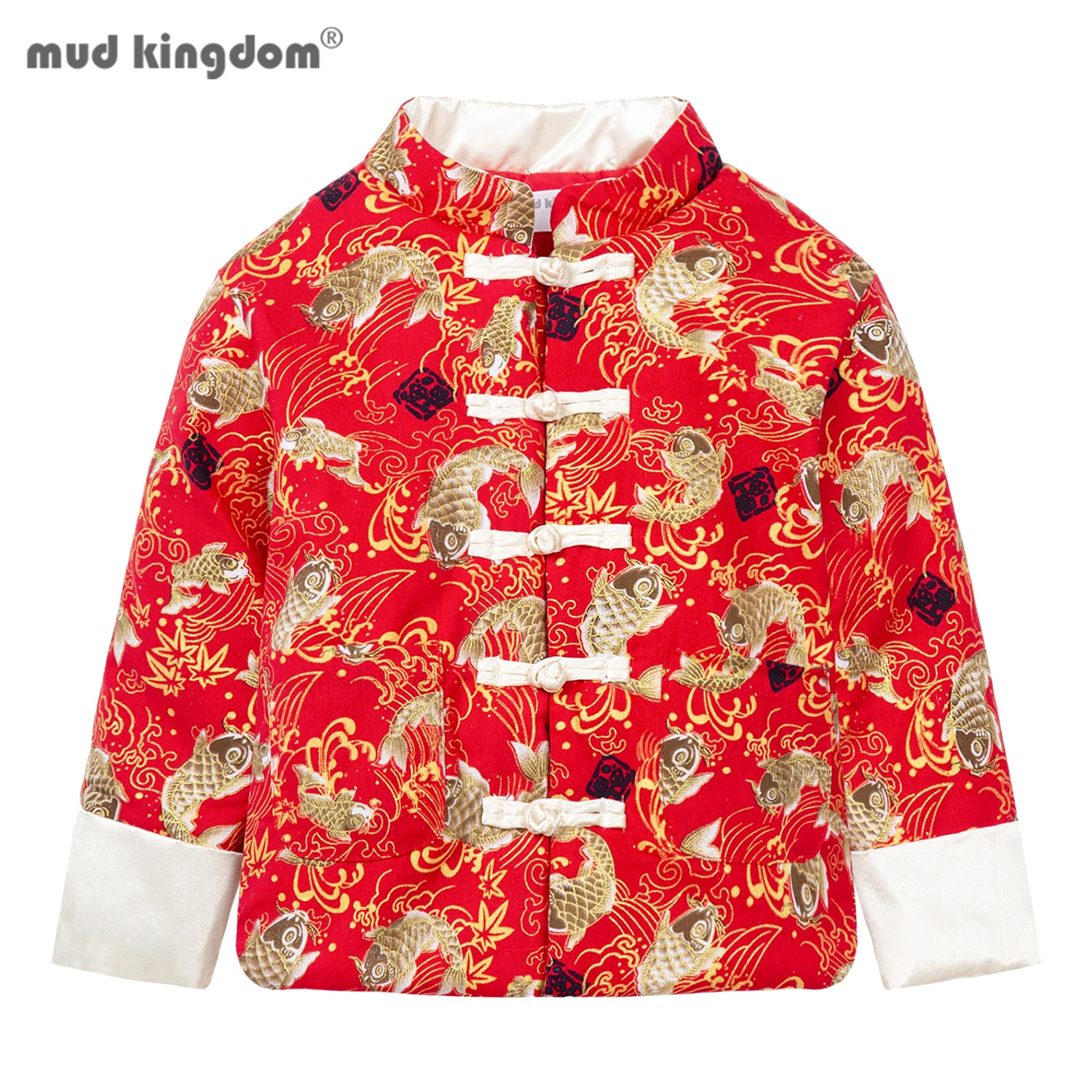 Mudkingdom Toddler Boys Tang Jacket Chinese New Year Traditional Retro Thickening Lined Warm Coats for Kids Clothes Bronzing Koi