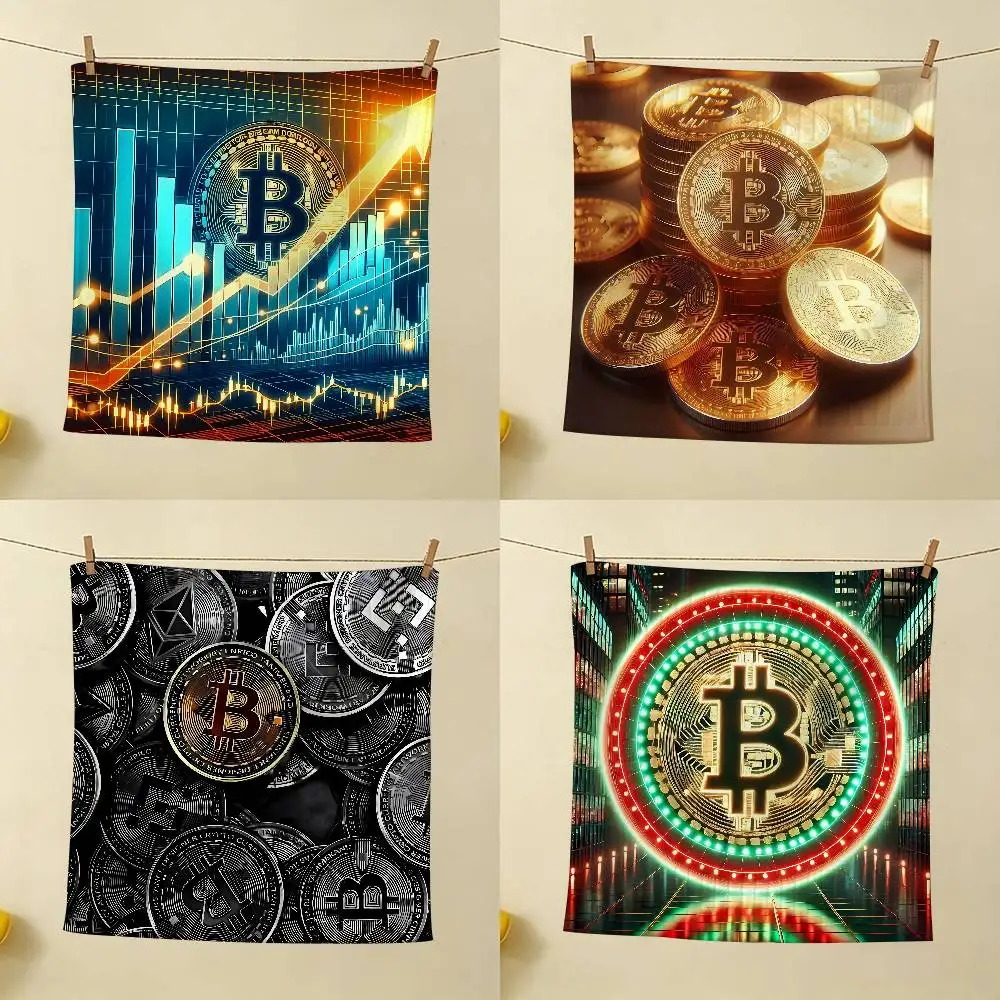Crypto Cryptocurrency B-Bitcoin Polyester Cotton Fabric, For Home Dormitory Hanging Kitchen Towel, Absorbent Wiping Towel