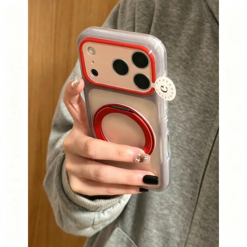 Transparent yellow burgundy 360 bracket is suitable for iPhone17promax Apple 16 mobile phone case 15 new 14 all-inclusive hard