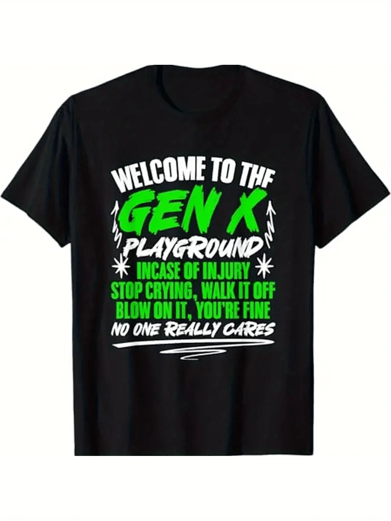 

Gen X 90s Nostalgia T-Shirt - 100% Cotton, Green/White TV Show Quotes, Round Neck, Plus Size Available