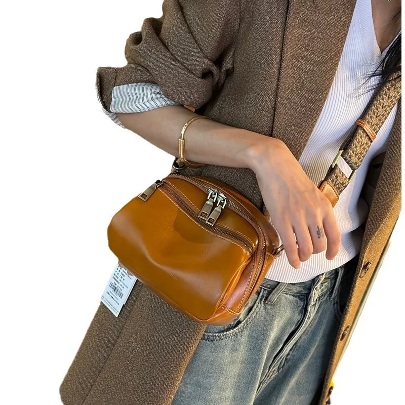 Shoulder Bag Head Layer Cowhide Small Crossbody Versatile Leather Handbags for Women Female High-quality Messenger Luxury Y2k