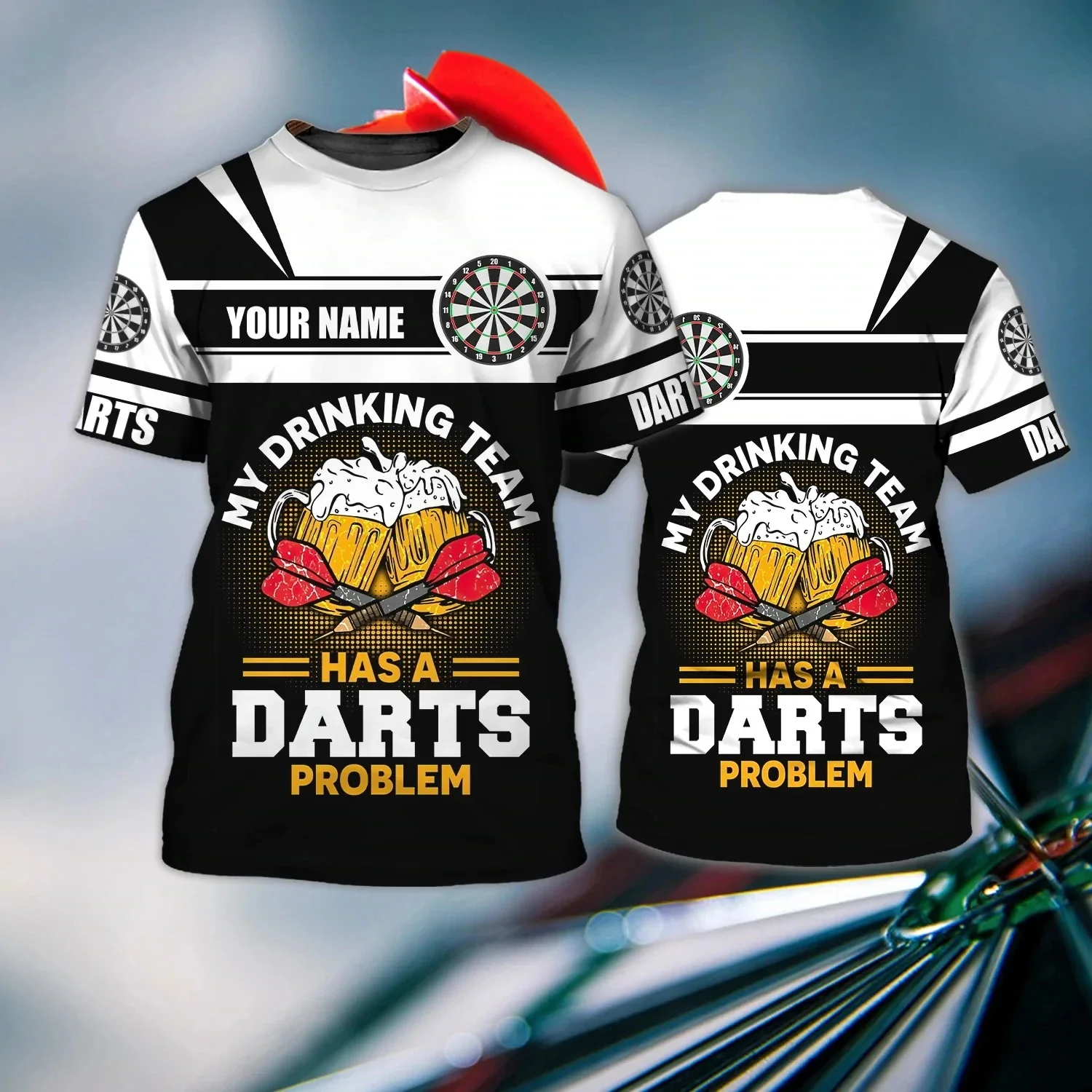 Custom With Name Dart And Beer 3D All Over Printed Summer Men‘s T-shirt Dart Lover Tee Shirt Casual Unisex Short-Sleeve DW80