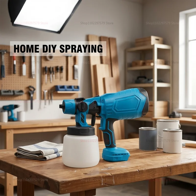 Electric Paint Spray Gun 18V Cordless Battery Operated Portable 600ML Auto Furniture Wall Spray Painting Tool Kit No Battery
