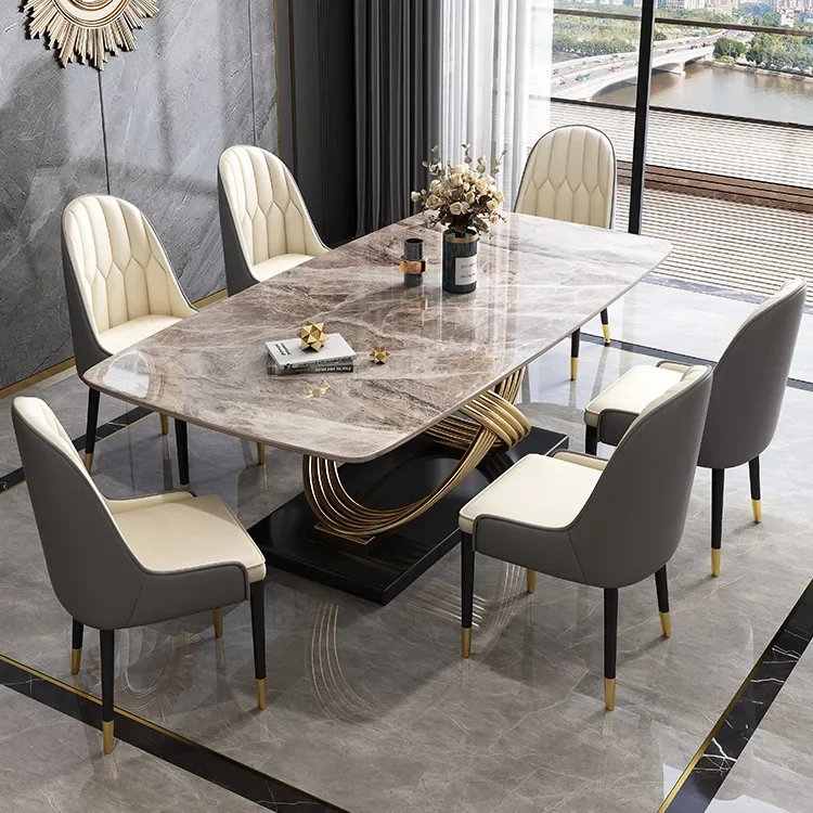Modern, simple, light luxury, stainless steel, slate, dining table, rectangular, anti-scalding, household, dining table, hotel