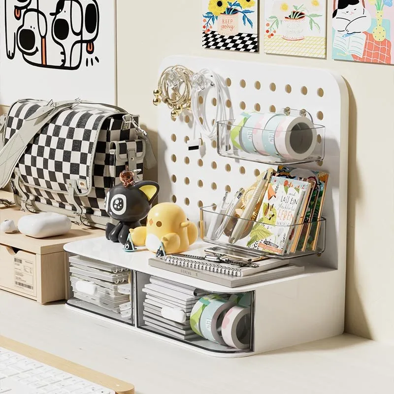 Desktop Storage Box Hole Board Drawer Type Student Pen Holder Working Position Shelf Acrylic Desk Stationery Organizing Box