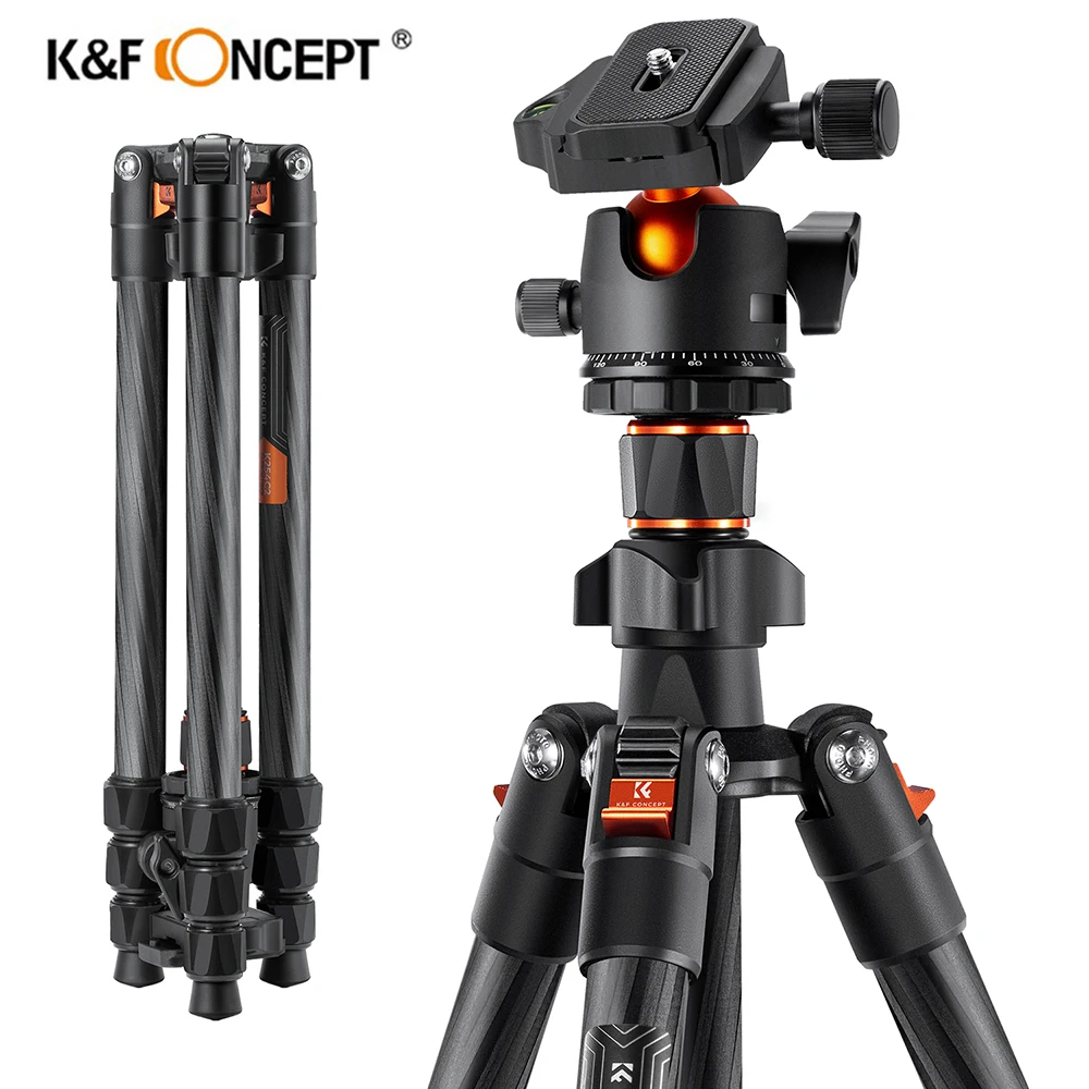 K&F Concept 63.78 Inch Carbon Fiber Camera Tripod For DSLR Portable Travel Tripod with 360 Degree Panorama Ball Head Quick Relea