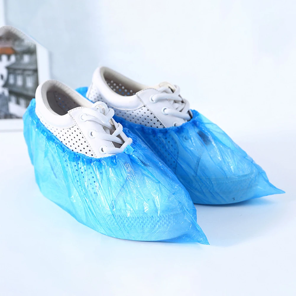 100Pcs Shoe Covers Disposable Shoe Covers Waterproof Boot Shoe Covers Dust-Proof Overshoes Blue Plastic Shoe Cover Ankle Protect