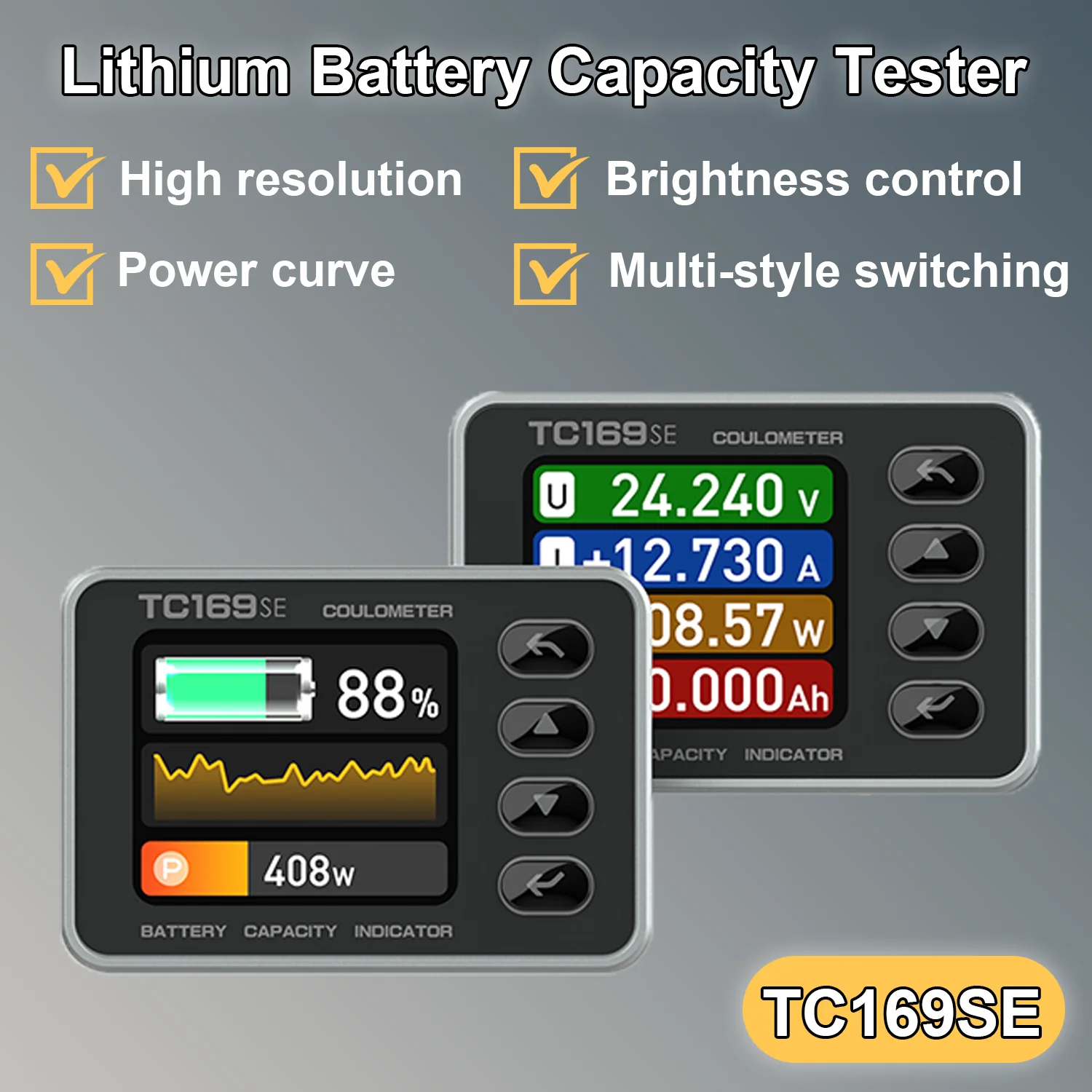 

TC169SE High Precision Coulombmeter DC6-60V Lithium Battery Capacity Tester Indicator Dynamic Monitoring Meter with Color Screen