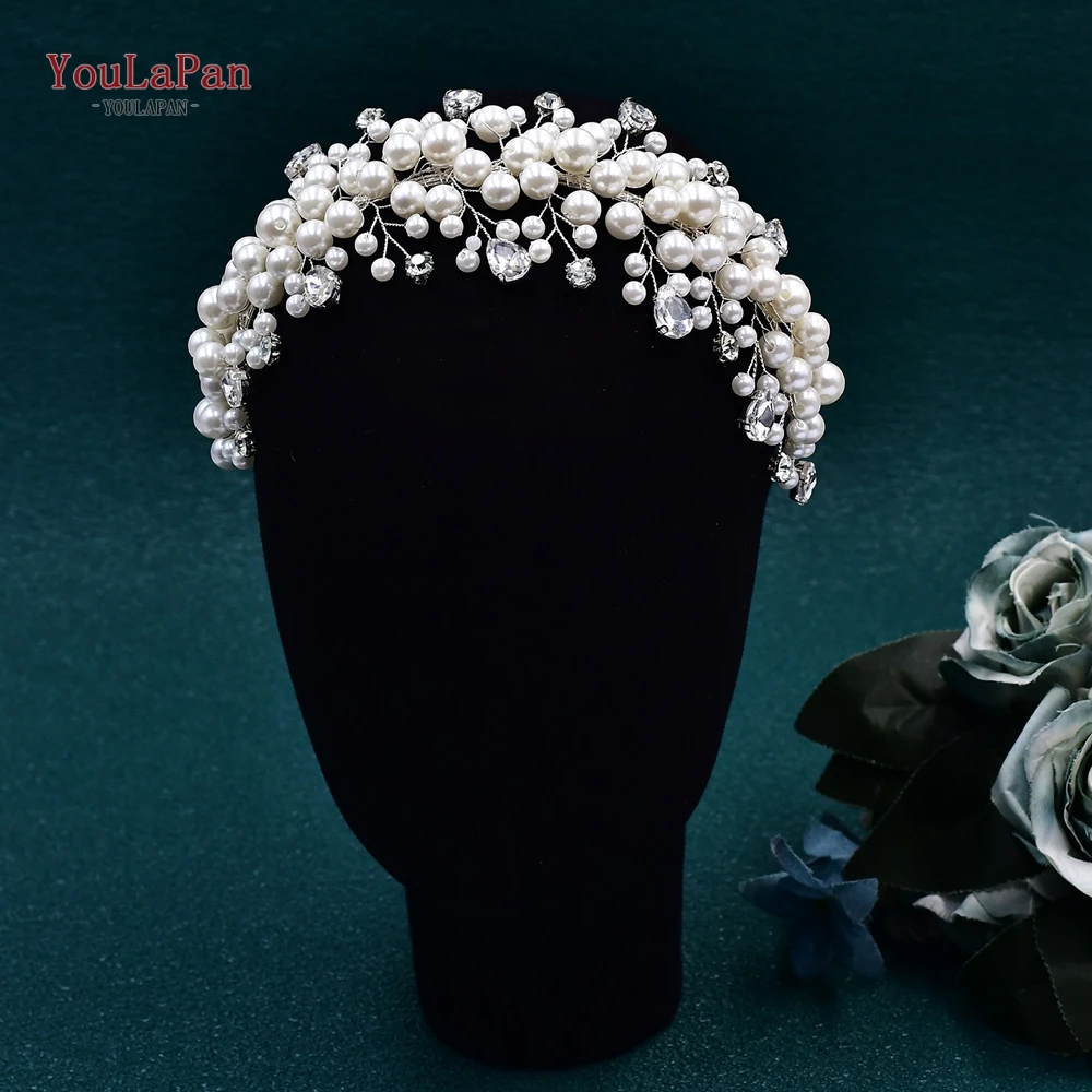 YouLaPan Fashion White Color Faux Pearl Hair Hoop for Party Handmade Wedding Crystal Headband Hair Accessories Bride Tiara HP643