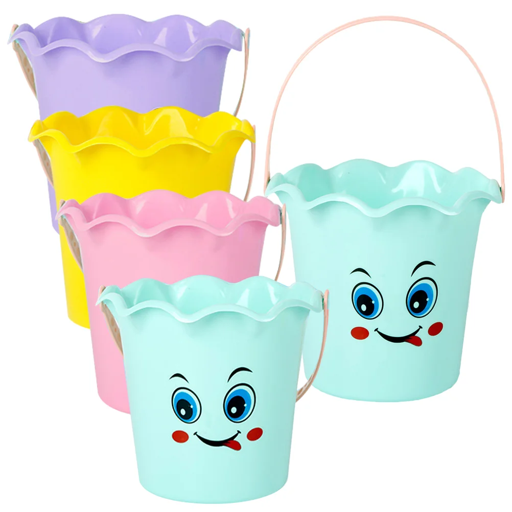 5 Pcs Heavy Duty Plastic Sand Play Pail Beach Toy Bucket Portable Outdoor Water Fun Toys Small Digging Tool Pails