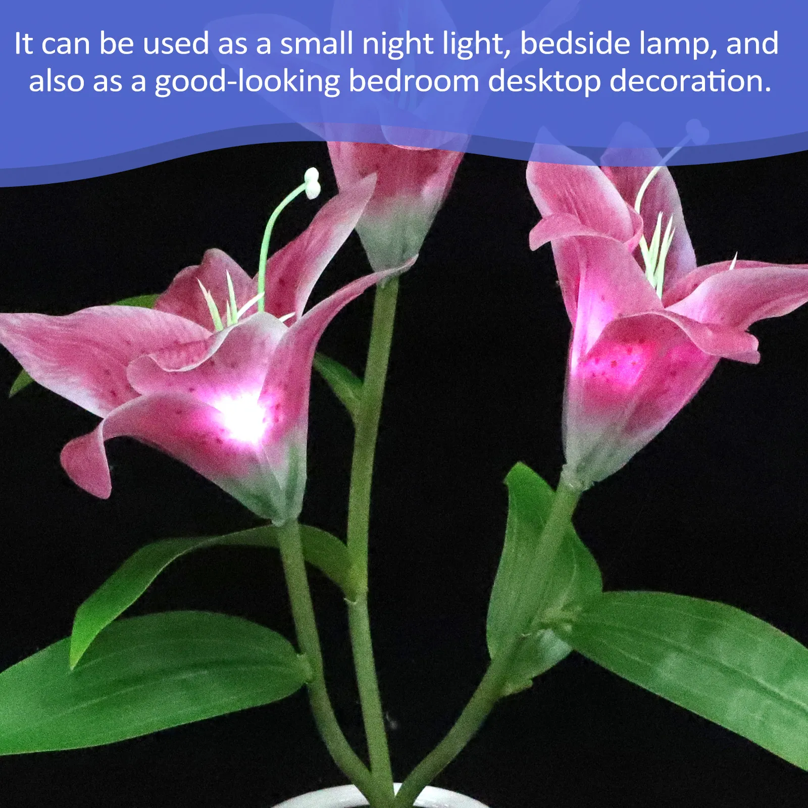 

Lily Flower Pot Night Lamp Creative Tabletop Light for Bedroom Desk Decor Bedside Lamp Soft Eye-Caring Ambient Room Decorative