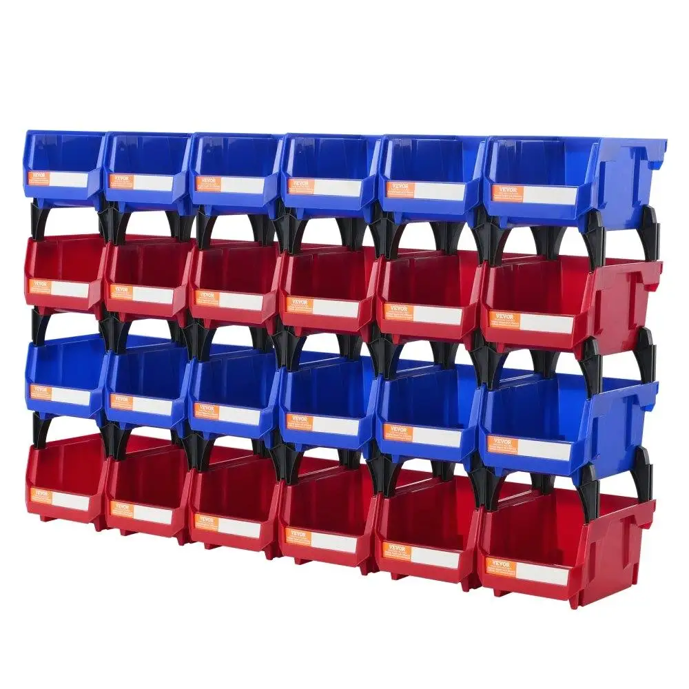 

Heavy Duty Plastic Storage Bins 5x4x3 Inch Hanging Stackable Organizer 24-Pack Blue/Red for closet Kitchen Office Pantry
