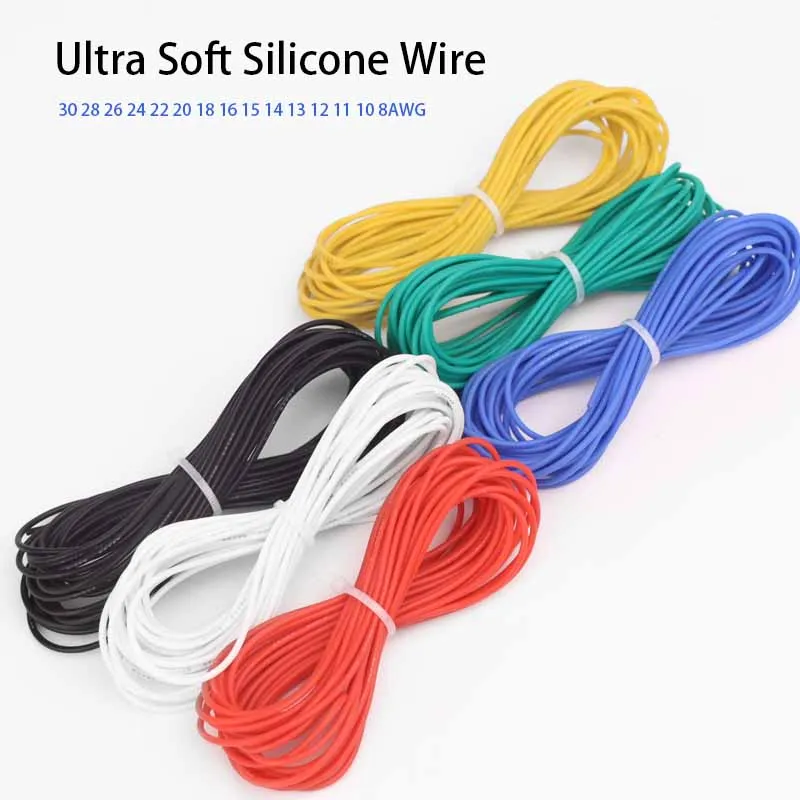 1/2/5M Heat-resistant Cable 30 28 26 24 22 20 18 16 14 12 10 AWG Ultra Soft Silicone Wire High Temperature Flexible Copper Cord