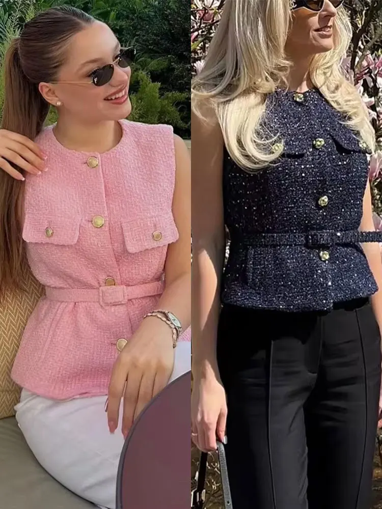 

HH Womens Elegant Retro Tweed Vest Fitted Waist Button Sleeveless Waistcoat Cliassic Style Casual Vintage Party Outfits Vests