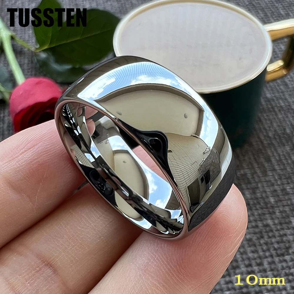 Dropshipping TUSSTEN 10MM Gold Color Tungsten Ring For Men Women Wedding Band Trendy Jewel Dome polishing Comfortable Fit