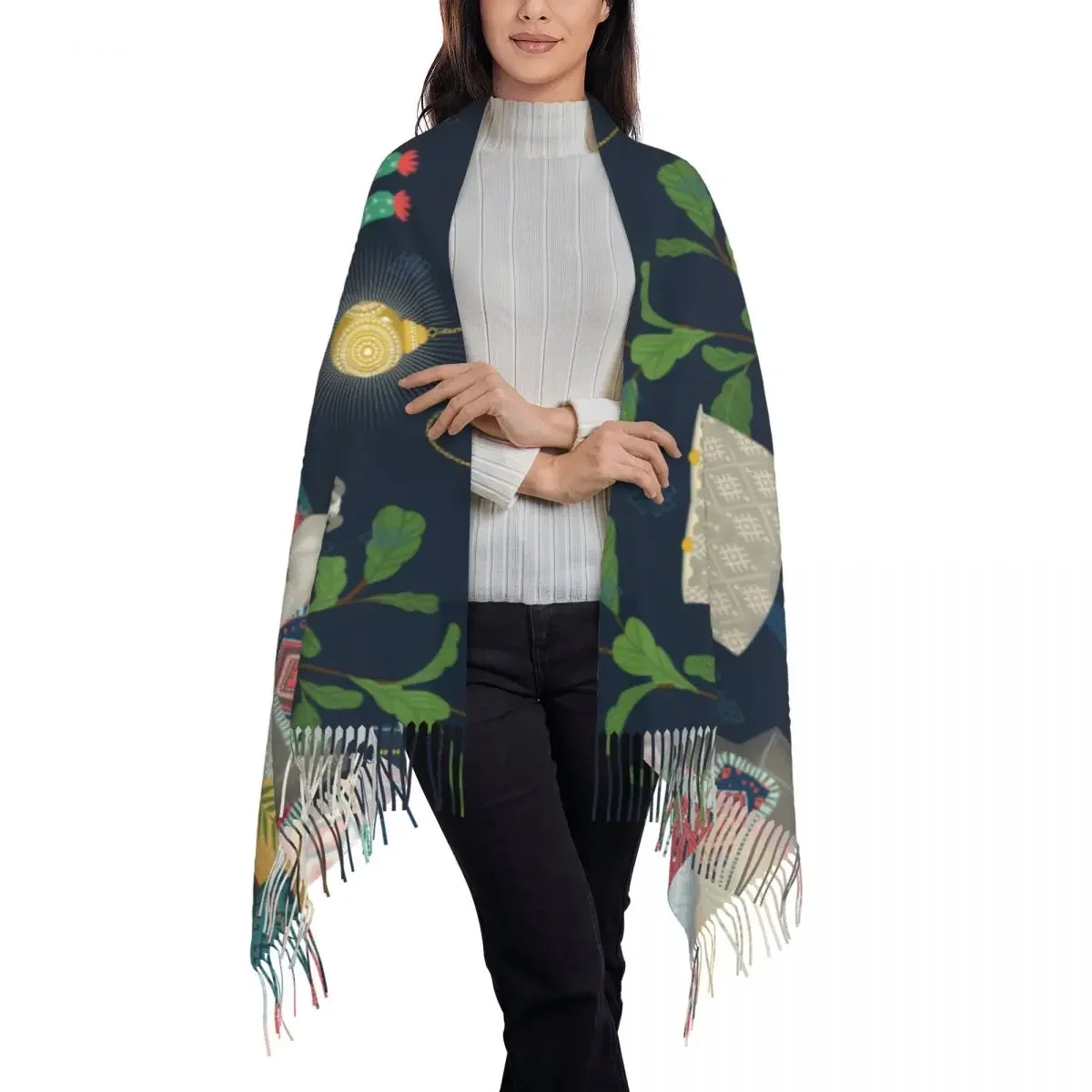 Bohemian Whippets Schal Wrap Frauen lange Winter warme Quaste Schal Unisex Boho türkischen Kelim Hund ethnischen Windhund Schals