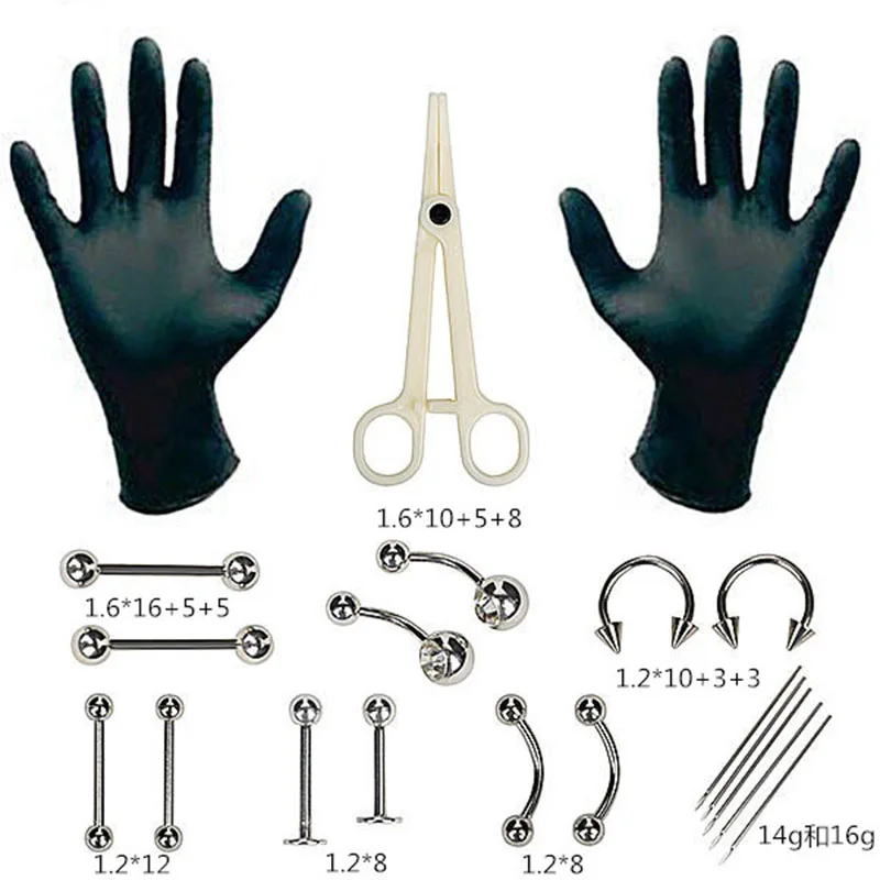 New 20pcs Body Piercing Tool Kit Ear Nose Jewelry Navel Needles Set